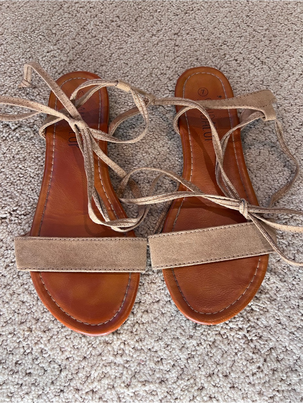 Women’s Lace-Up Suede Strap Sandals in Tan